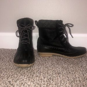 Black rain boots — faux Sperry’s